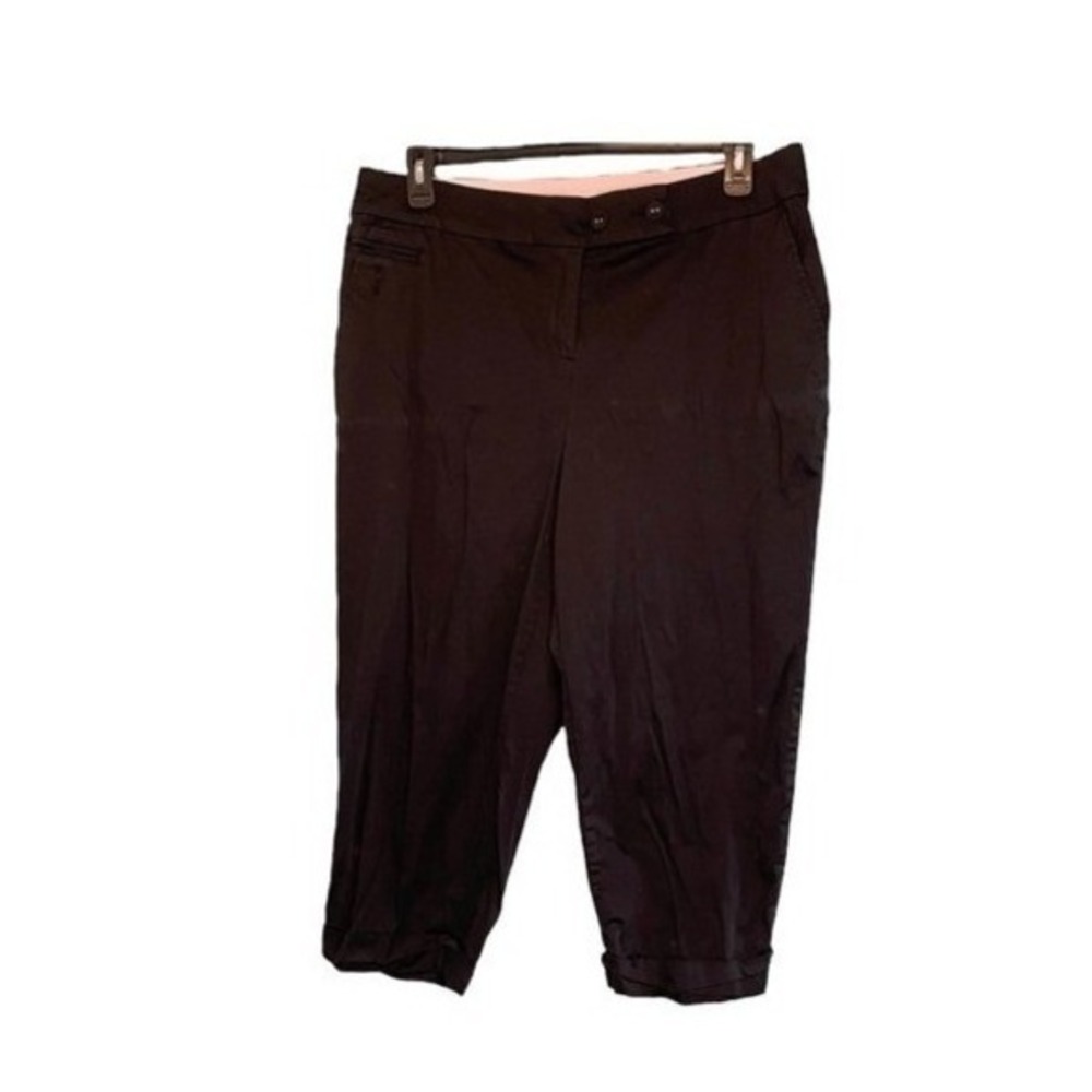 Avenue Classic Chino Capri Pants Black Twill Cropped Cuffed Preppy 16